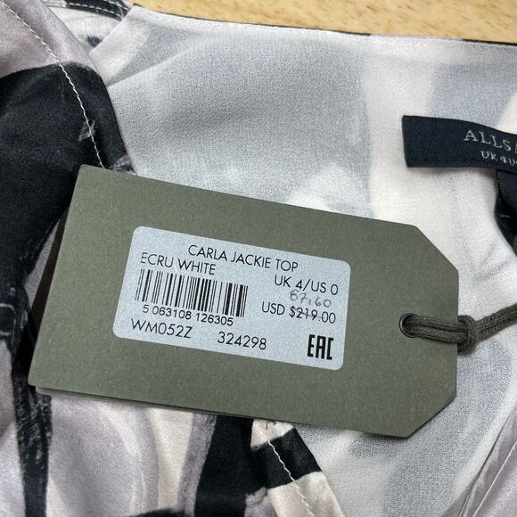 All Saints NWT Carla Jackie Top Cropped Blouse Gathered Center Silk Blend Size 0 - Picture 6 of 14